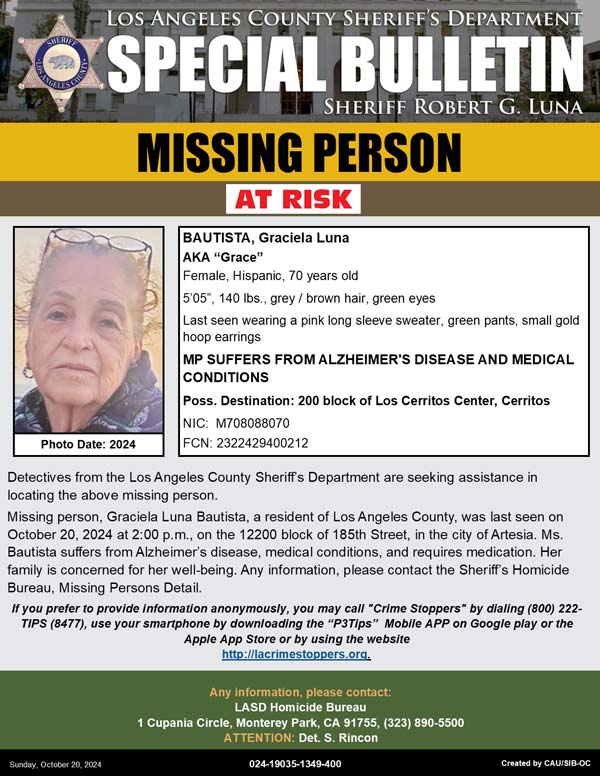 LASD missing Bautista