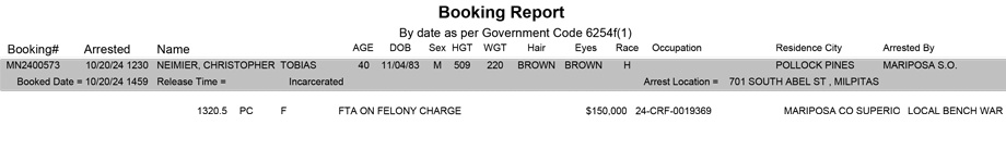 mariposa county booking report for october 20 2024