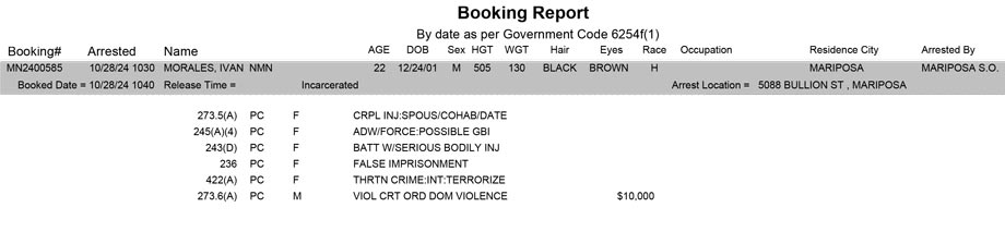 mariposa county booking report for october 28 2024