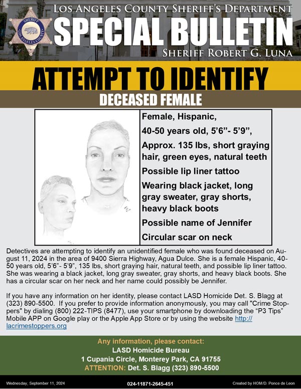 LASD missing unidentified female