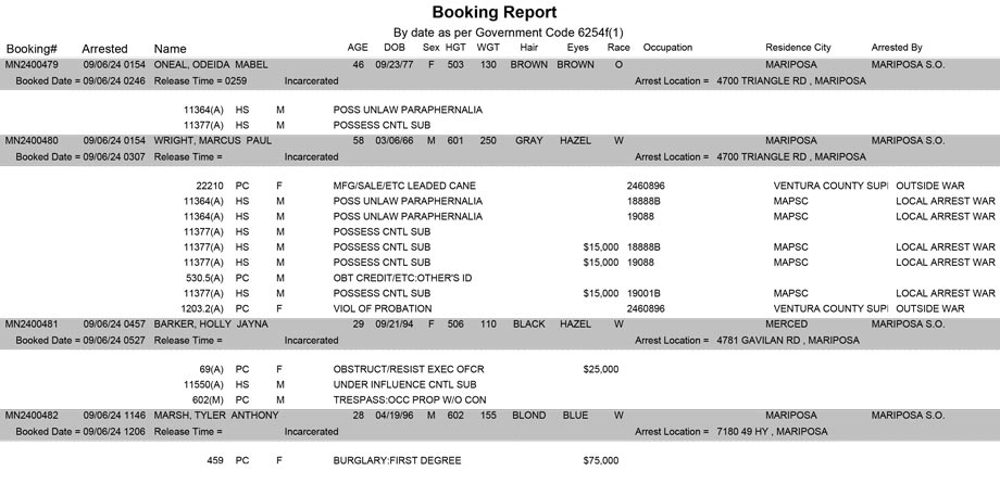 mariposa county booking report for september 6 2024