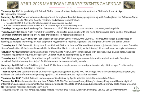MCL April calendar