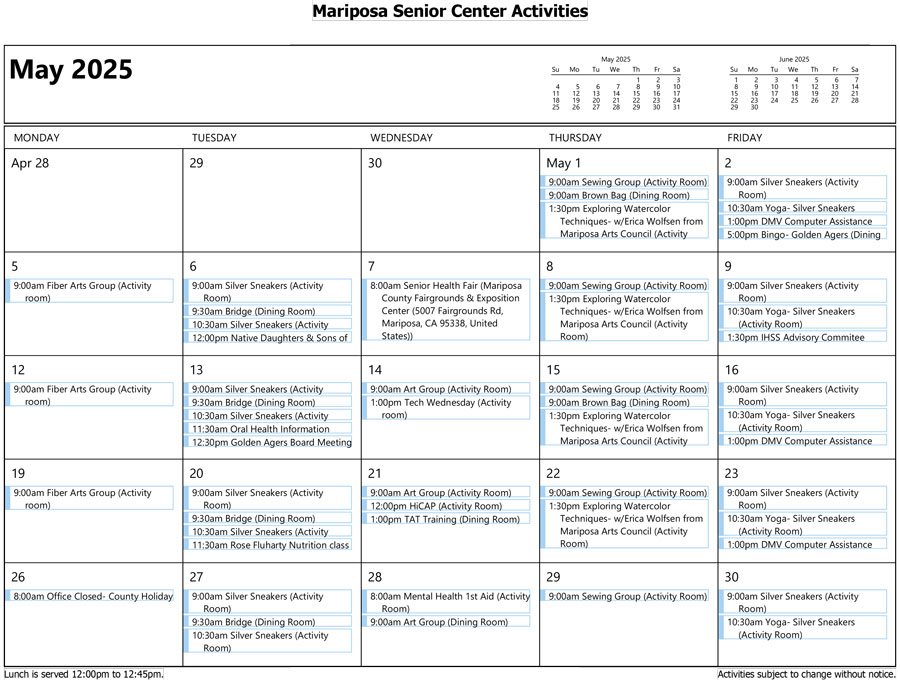 May Activity Calendar