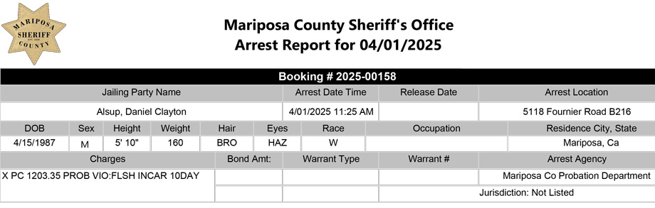 mariposa county booking report for april 1 2025