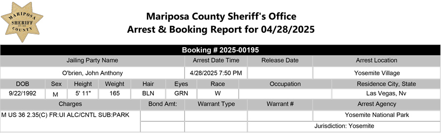 mariposa county booking report for april 28 2025
