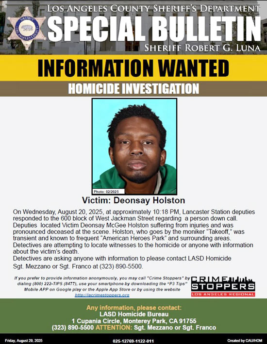 LASD homicide wanted