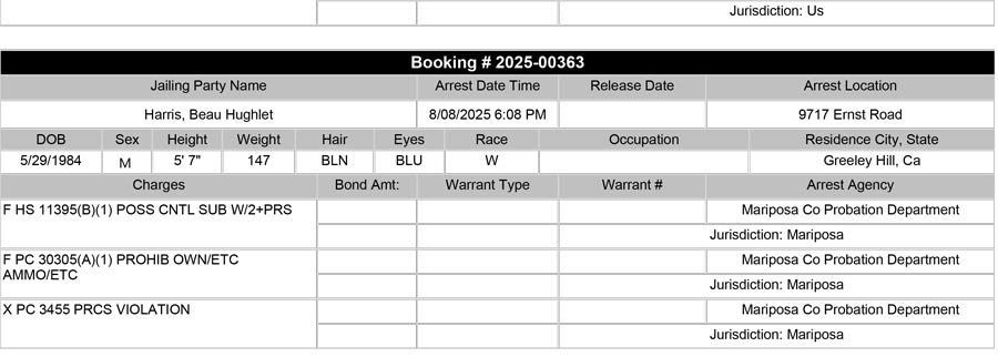 mariposa county booking report for august 8 2025 a 2