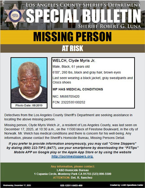 LASD missing Welch