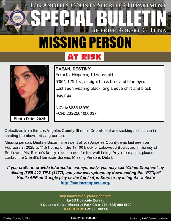 LASD missing Bazan
