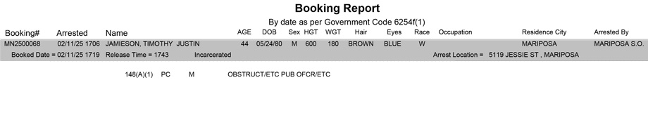 mariposa county booking report for february 11 2025