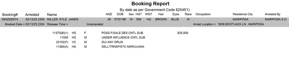 mariposa county booking report for february 13 2025
