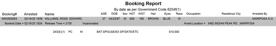 mariposa county booking report for february 16 2025