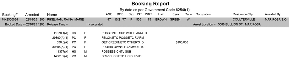 mariposa county booking report for february 18 2025