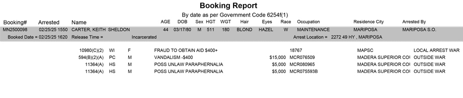 mariposa county booking report for february 25 2025