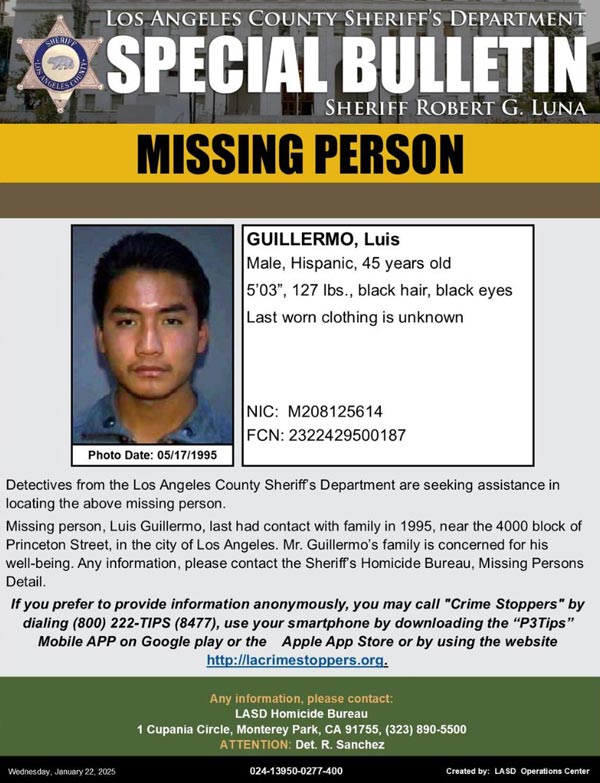 LASD missing Guillermo