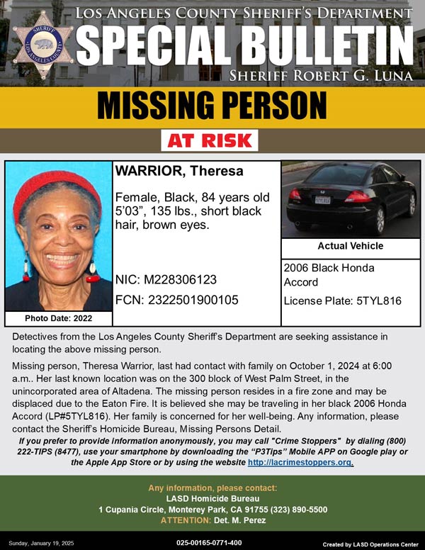 LASD missing Warrior