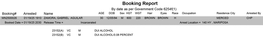 mariposa county booking report for january 19 2025