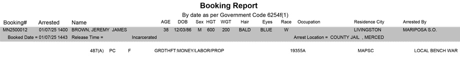 mariposa county booking report for january 7 2025