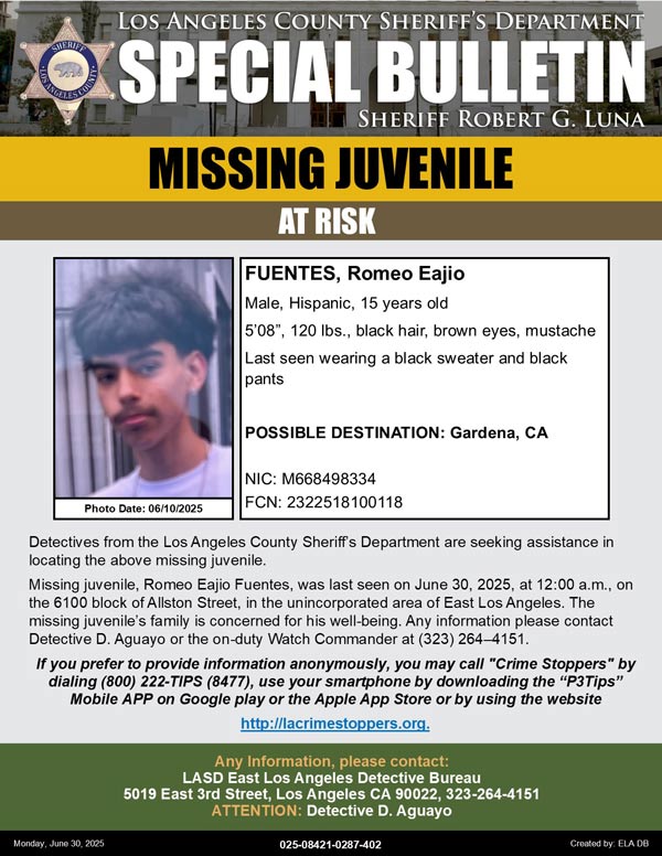 LASD missing Fuentes