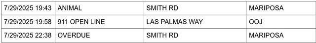 mariposa county booking report for july 29 2025 2