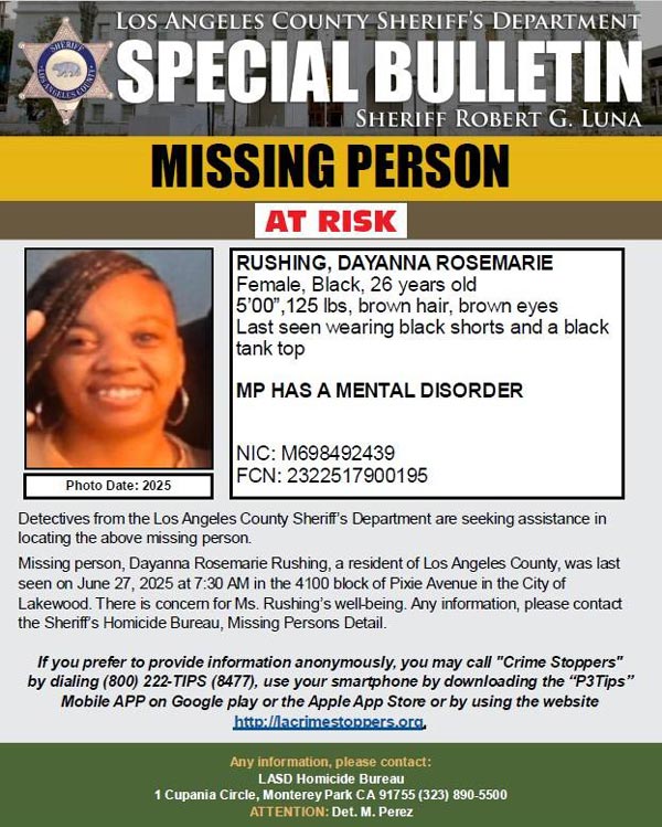 LASD missing Rushing