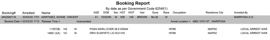mariposa county booking report for march 3 2025