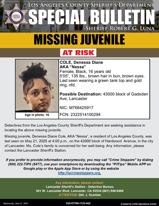 LASD missing Cole