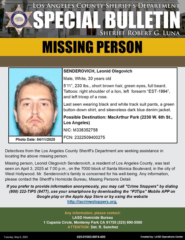 LASD missing Senderovich