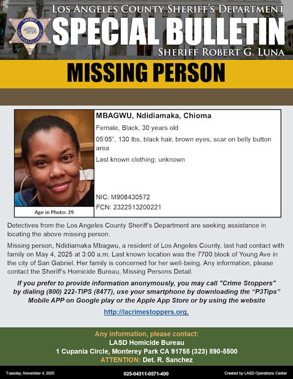 LASD missing Mbagwu
