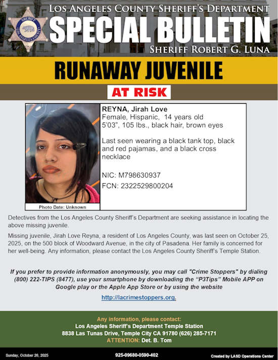 LASD missing Reyna 550