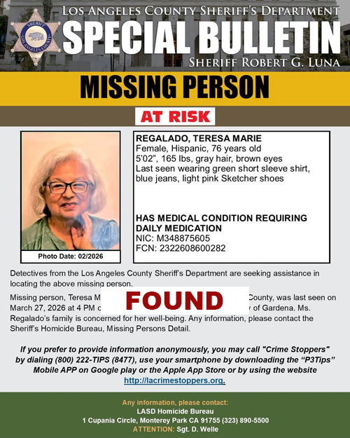 LASD missing Regalado found