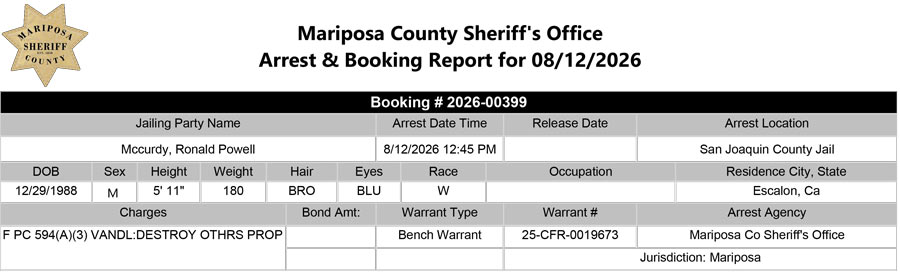 mariposa county booking report