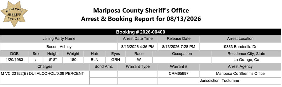 mariposa county booking report mariposa county booking report