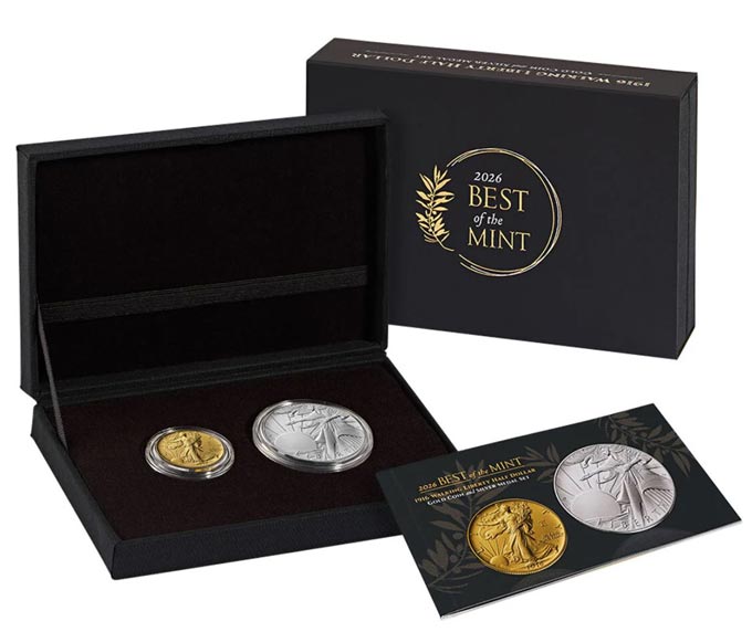 Best of the Mint 1916 Walking Liberty Half Dollar Gold Coin and Silver Medal Se