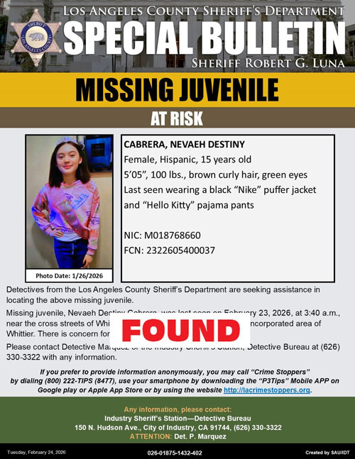 LASD missing Cabrera found