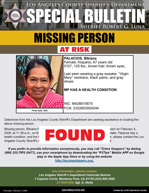 LASD missing Palacios found