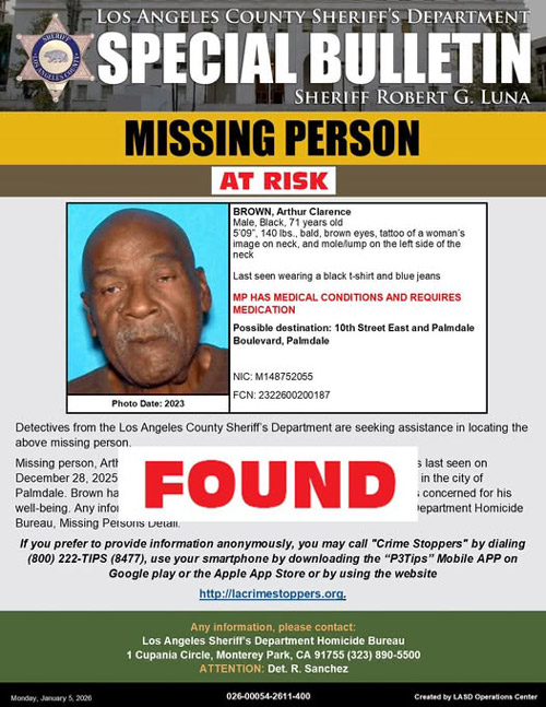 LASD missing Brown found