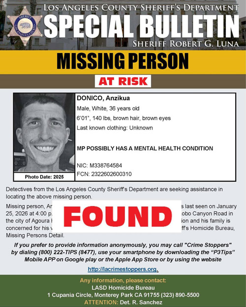 LASD missing Donico found
