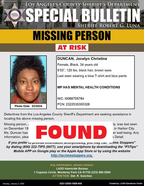 LASD missing Duncan found
