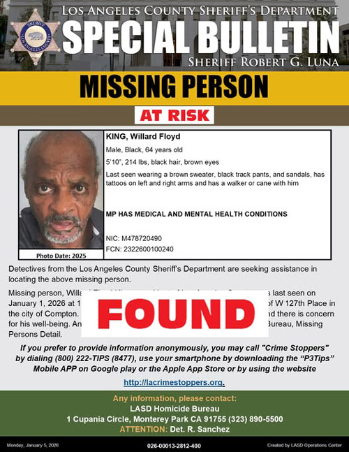 LASD missing King found