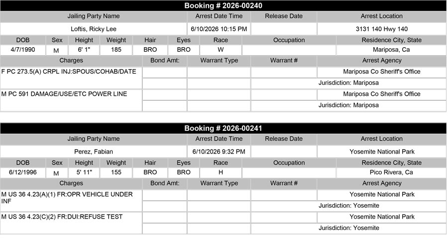 mariposa county booking report for june 10 2026 b