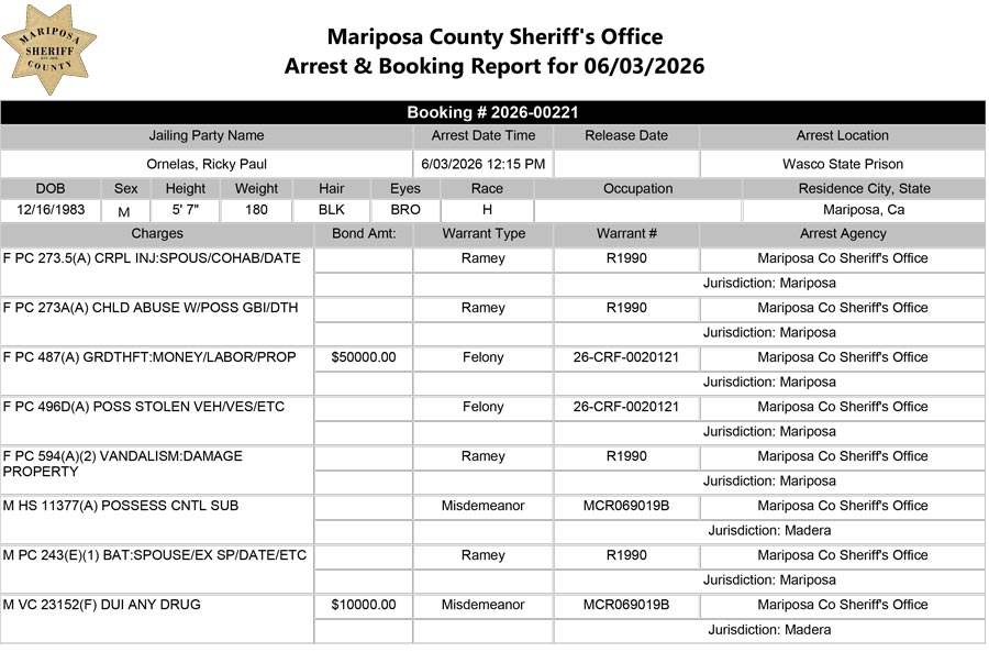 mariposa county booking report for june 3 2026 10
