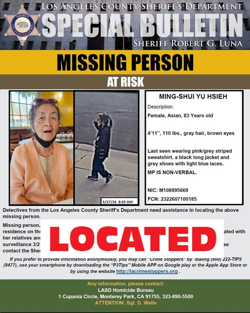 LASD missing Hsieh found