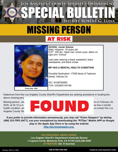 LASD missing Ochoa found