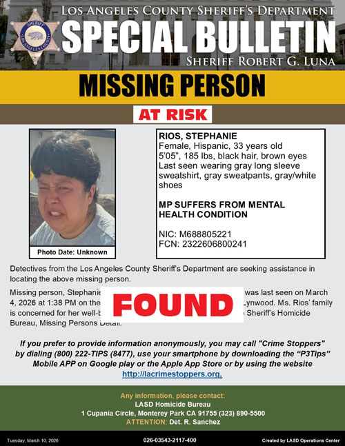 LASD missing Rios found