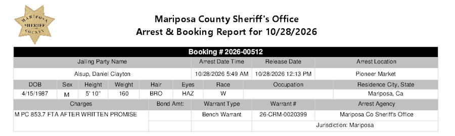 mariposa county booking report