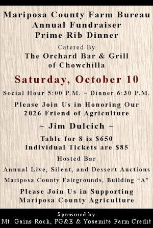 Mariposa County Farm Bureau to Host Annual Prime Rib Fundraiser Dinner on Saturday, October 10, 2026