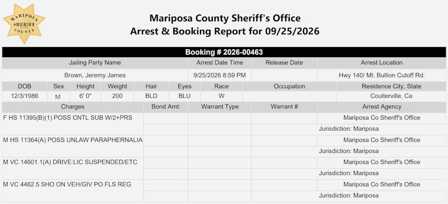 mariposa county booking report