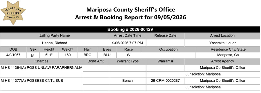 mariposa county booking report