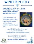 Mariposa County Library to Host Winter in July Crafting Activity to be Held on Saturday, July 27, 2024